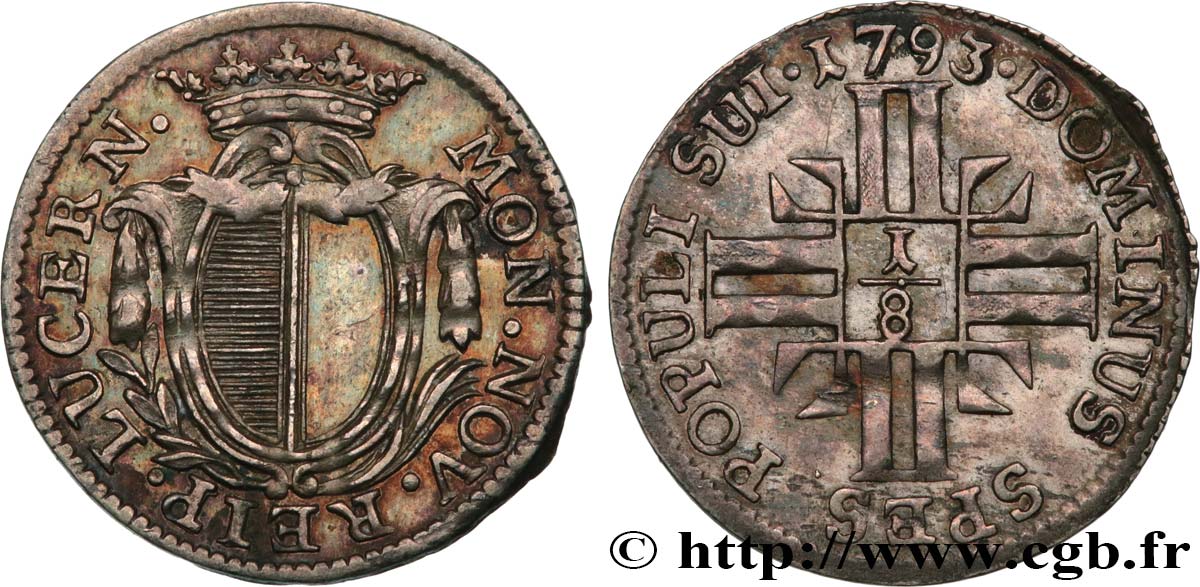 SUISSE - CANTON DE LUCERNE 1/8 Gulden ou 5 Schilling 1793 Lucerne TTB+ 