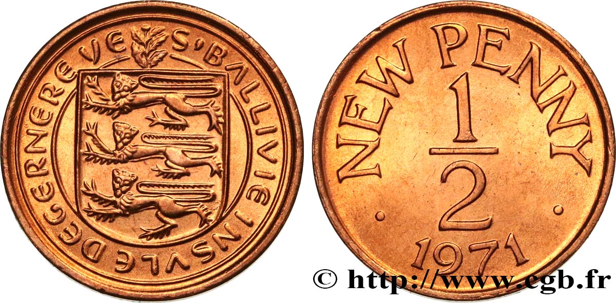 GUERNSEY 1/2 New Penny 1971  MS 