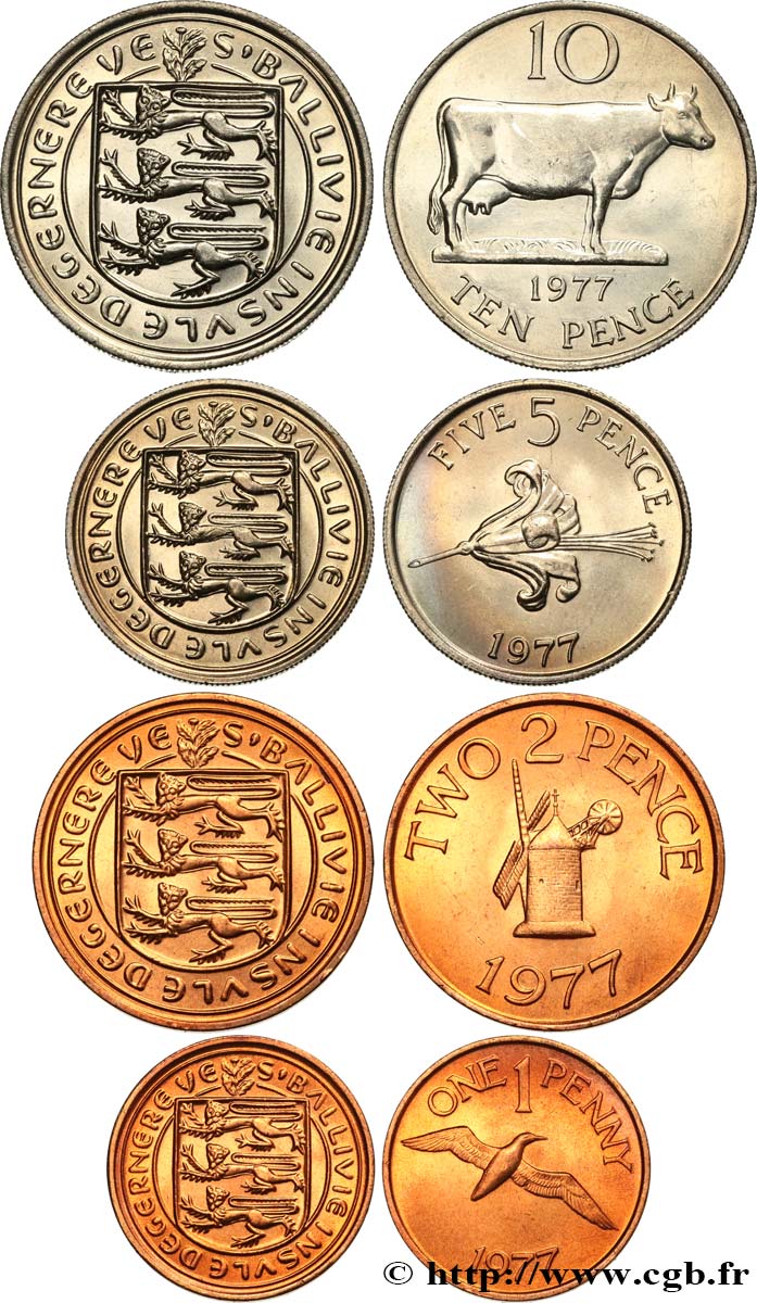 GUERNSEY Lot 4 monnaies 1, 2, 5 et 10 Pence 1977  fST 