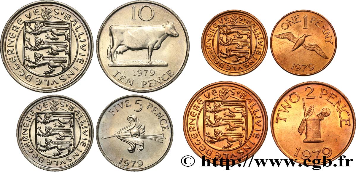 GUERNSEY Lot 4 monnaies 1, 2, 5 et 10 Pence 1979  fST 
