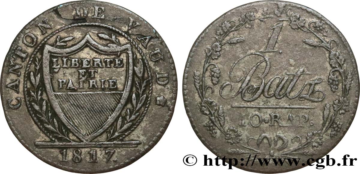 SUISSE - CANTON DE VAUD 1 Batzen 1817 Lausanne VF