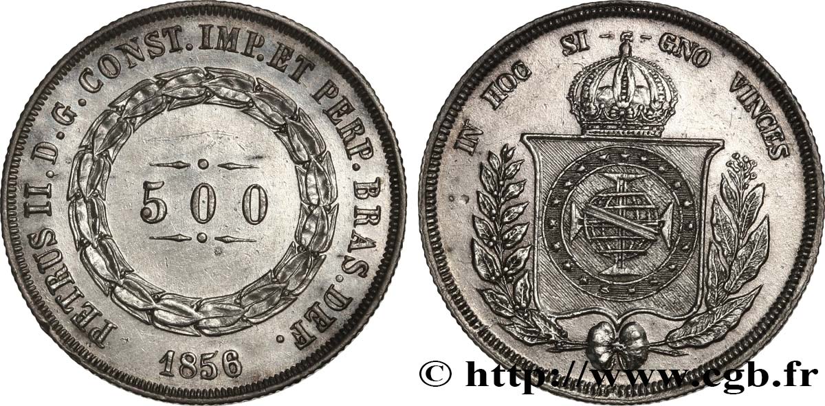 BRASILIEN 500 Reis Pierre II 1856 VZ
