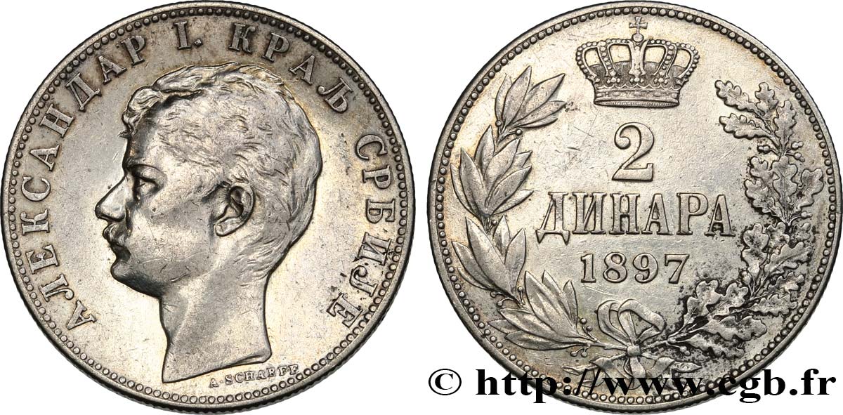 SERBIA 2 Dinara Alexandre Ier 1897  q.SPL 