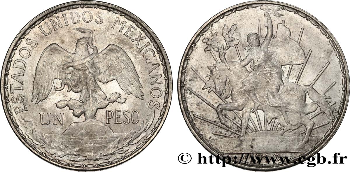 MEXIQUE 1 Peso Liberté à cheval  1910 Mexico SPL 
