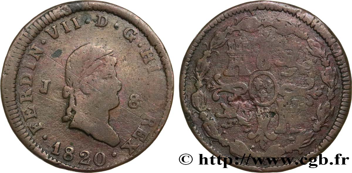 ESPAGNE 8 Maravedis Ferdinand VII 1820 Jubia B