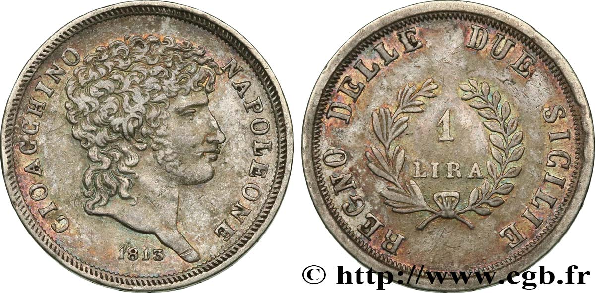 ITALY - KINGDOM OF THE TWO SICILIES 1 Lira Joachim Murat 1813  XF 