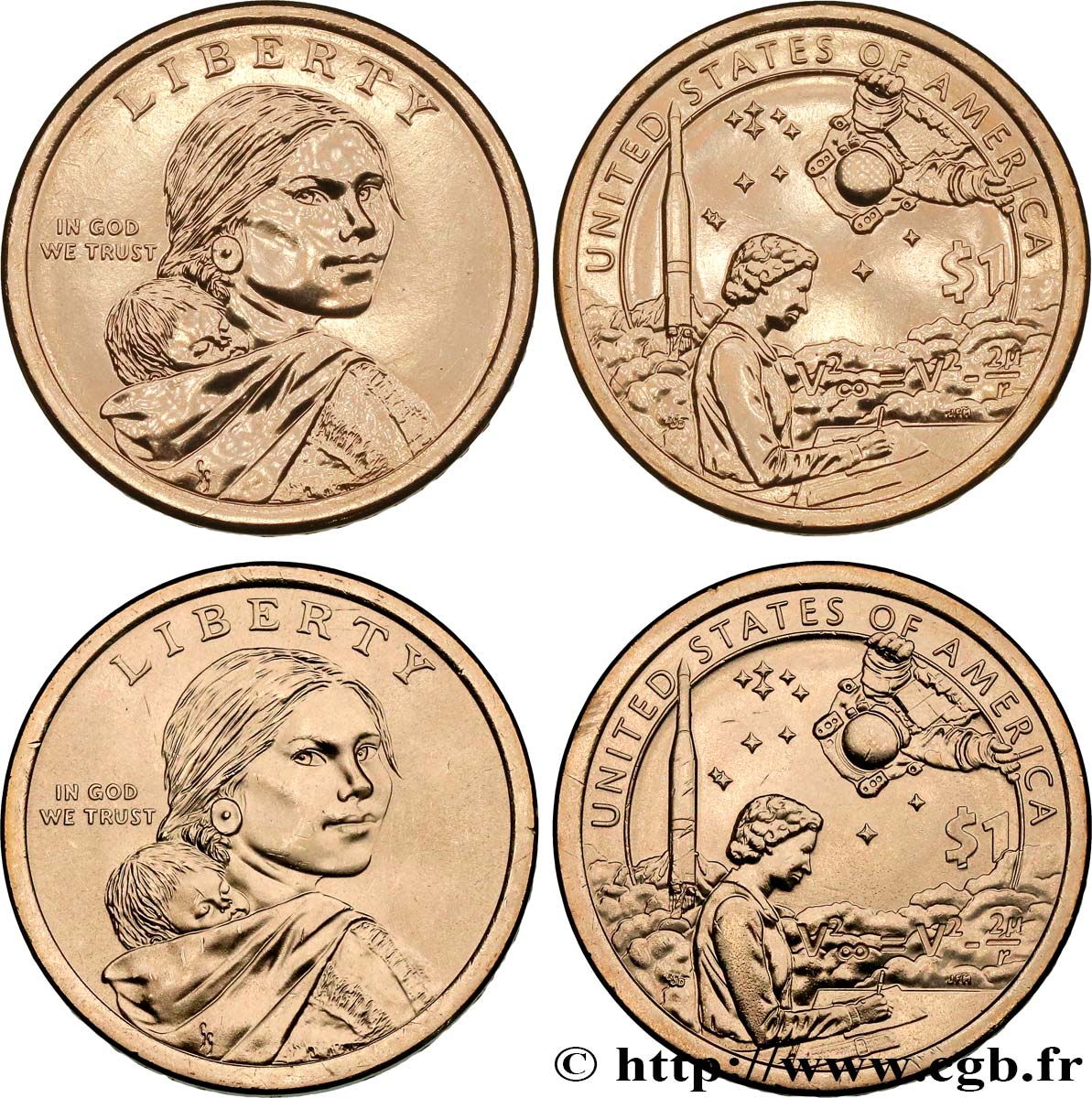 UNITED STATES OF AMERICA Lot de deux monnaies 1 Dollar contribution des indiens au programme spatial 2019 Philadelphie + Denver MS 