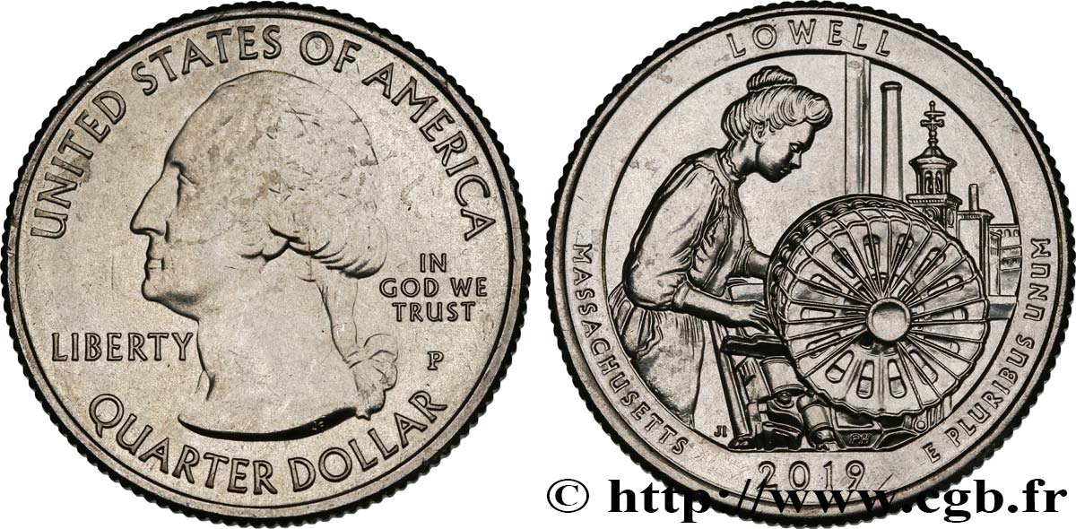UNITED STATES OF AMERICA 1/4 Dollar Lowell National Historical Park -Massachusetts 2019 Philadelphie MS 