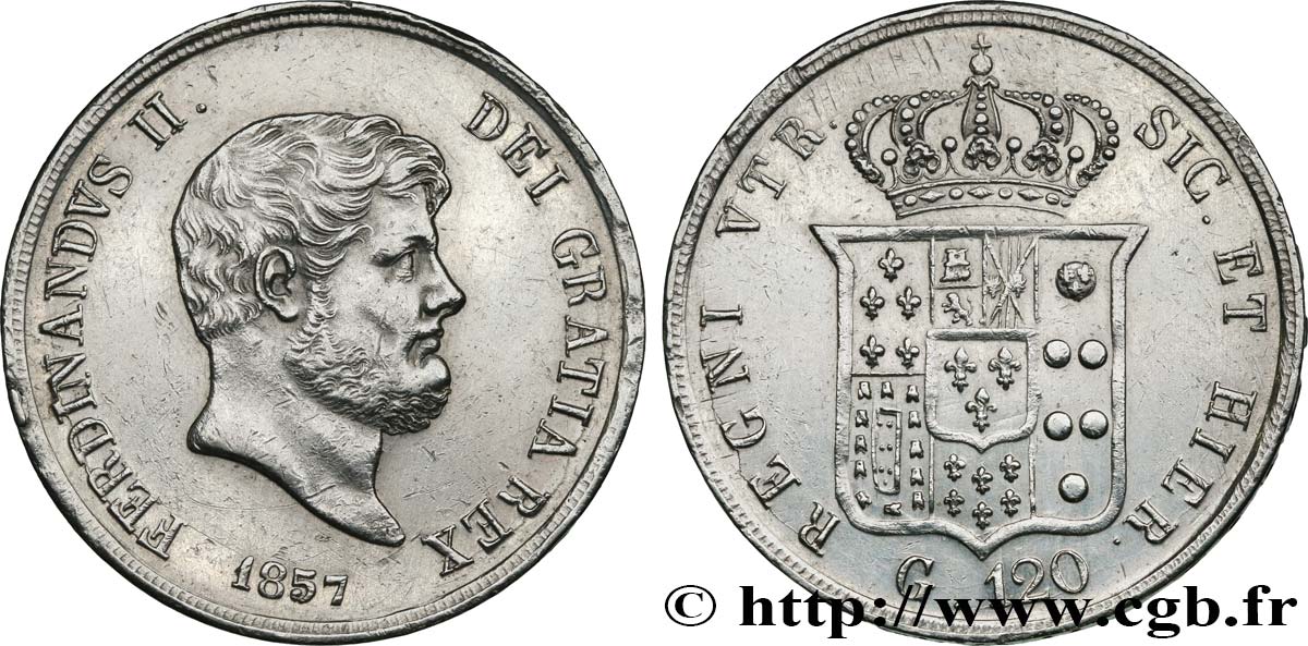 ITALY - KINGDOM OF THE TWO SICILIES - FERDINAND II 120 Grana 1857 Naples AU 