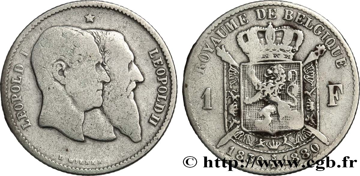 BELGIEN 1 Franc 50e anniversaire de l’indépendance 1880 S