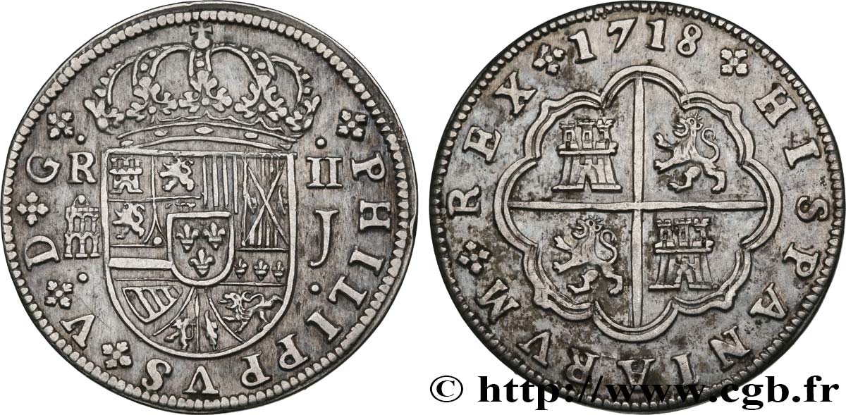 SPAIN 2 Reales 1718 Jubia AU 