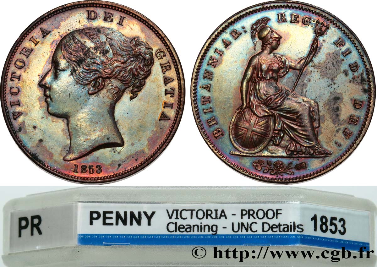 GREAT BRITAIN - VICTORIA 1 Penny “tête jeune” Proof 1853  MS GENI