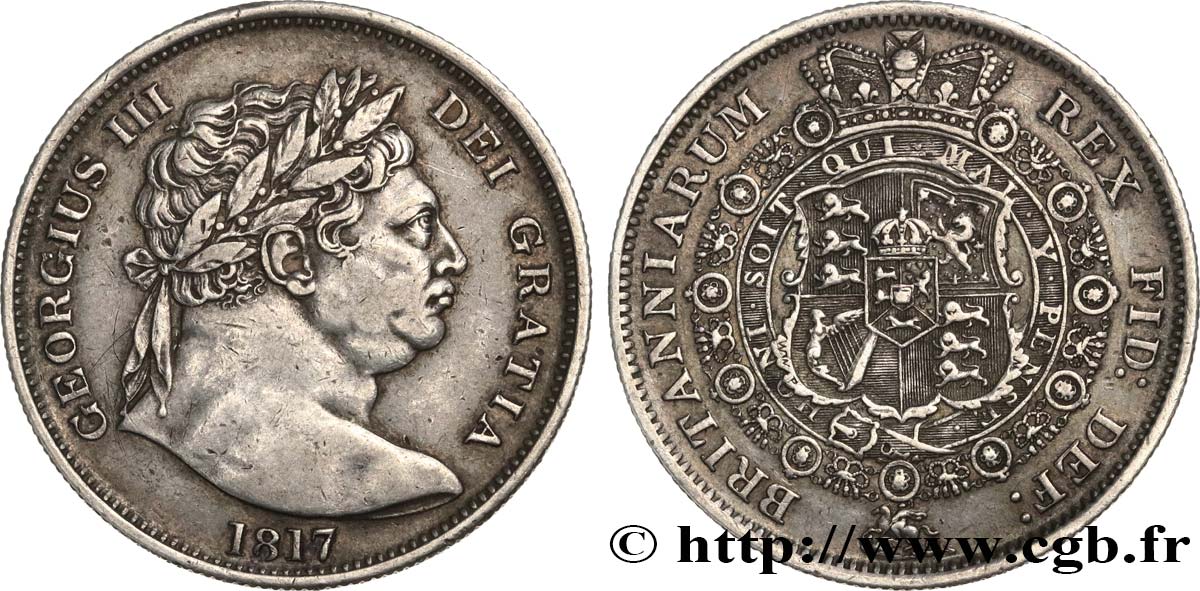 GRANDE-BRETAGNE - GEORGES III 1/2 Crown 1817 Londres TTB/TTB+ 