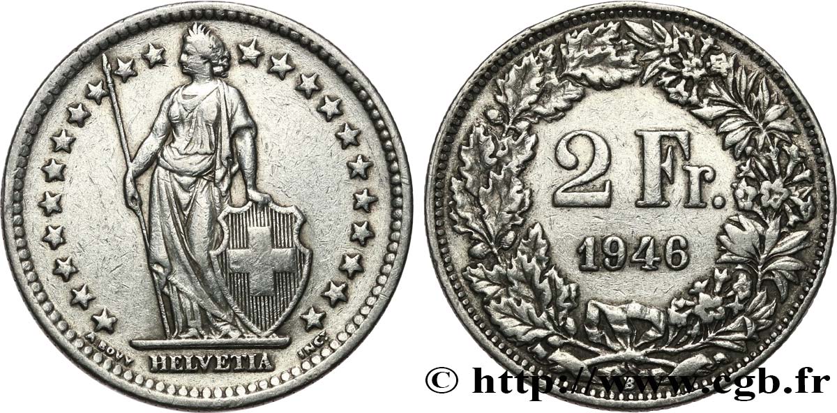 SUISSE 2 Francs Helvetia 1946 Berne TTB