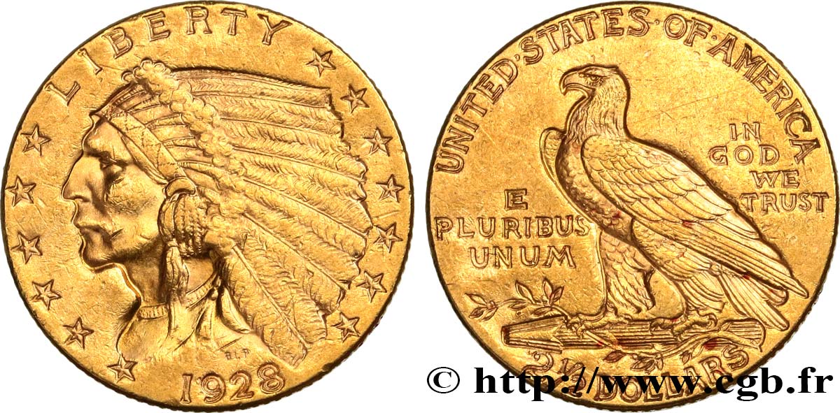 UNITED STATES OF AMERICA 2 1/2 Dollars or (Quarter Eagle) type “tête d’indien”  1928 Philadelphie XF 