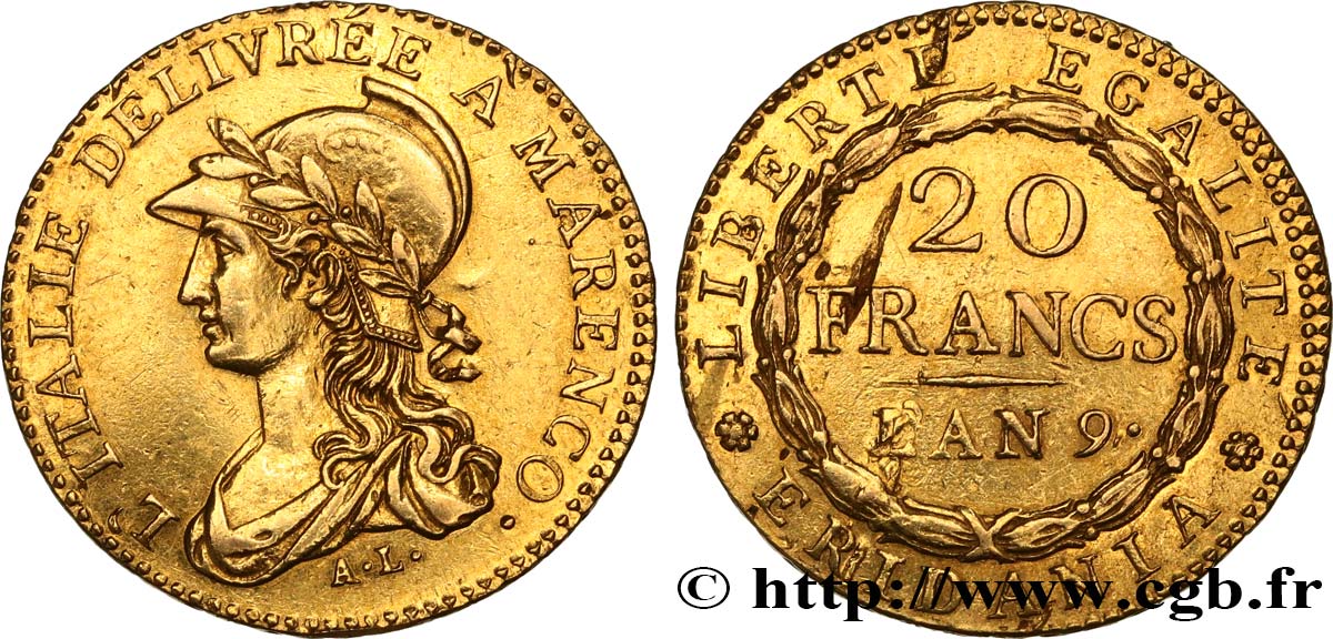 ITALY - SUBALPINE GAUL 20 francs Marengo 1801 Turin AU 