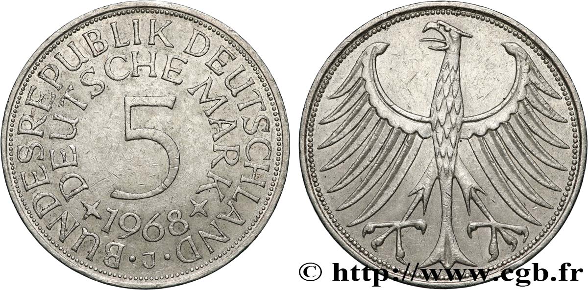GERMANY 5 Mark aigle 1968 Hambourg - J AU
