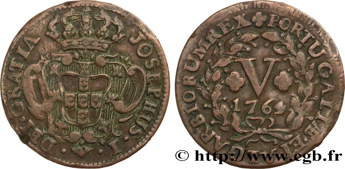 PORTUGAL 5 Réis frappe au nom de Joseph Ier (José) 1764 TB
