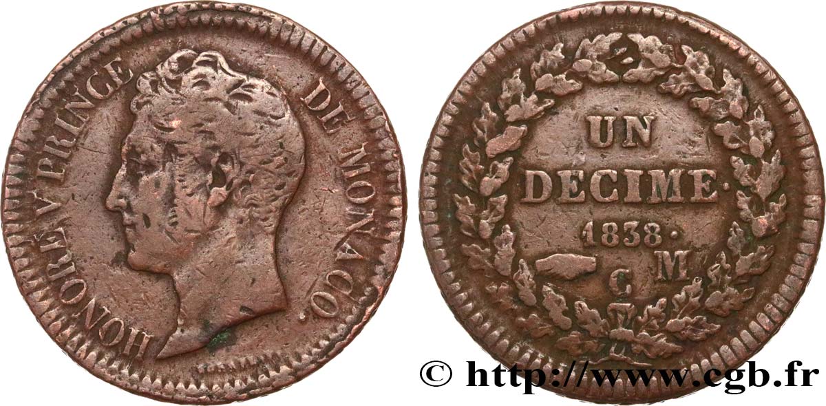 MONACO 1 Décime Honoré V 1838 Monaco TB
