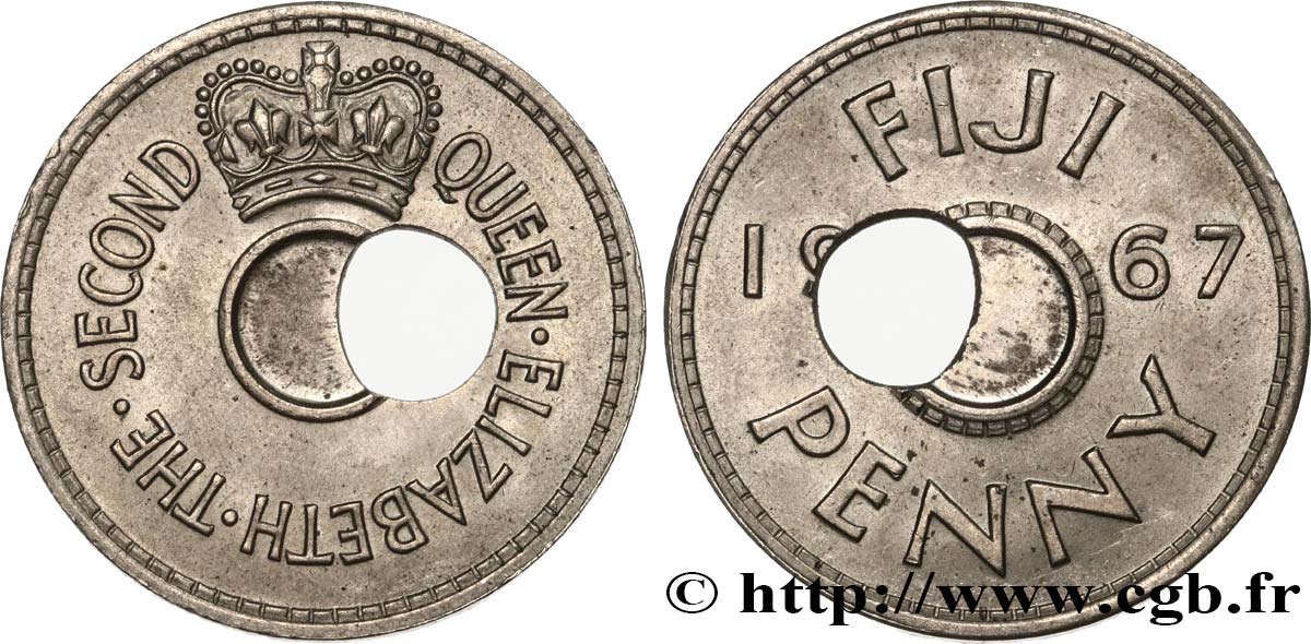 FIDJI 1 Penny Elisabeth II (perforation décentrée) 1967  SPL 
