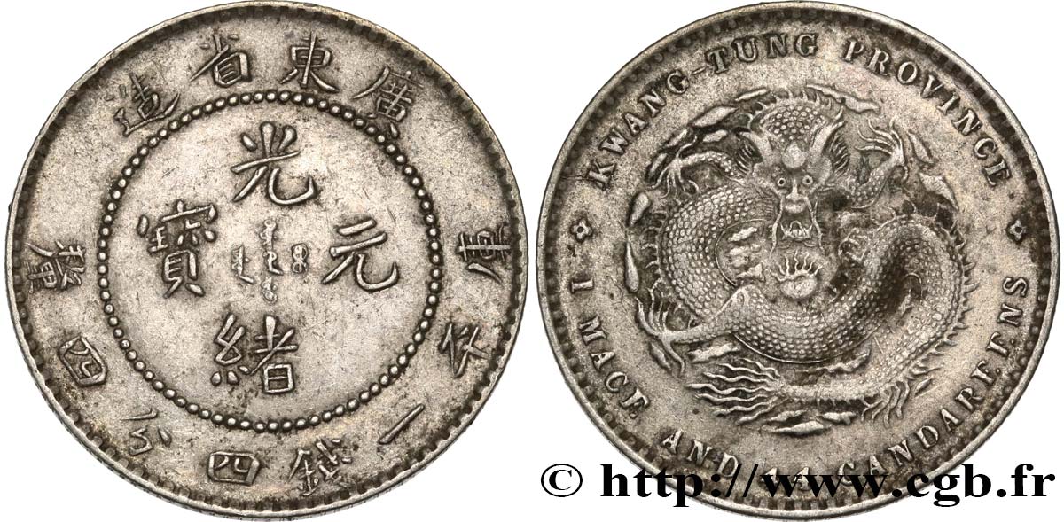 CHINA 20 Cents province de Guangdong - Dragon 1890-1908 Guangzhou (Canton) XF 