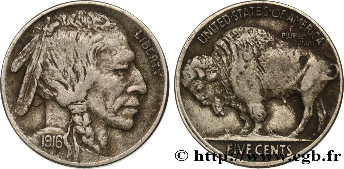 VEREINIGTE STAATEN VON AMERIKA 5 Cents Tête d’indien ou Buffalo 1916 Philadelphie SS