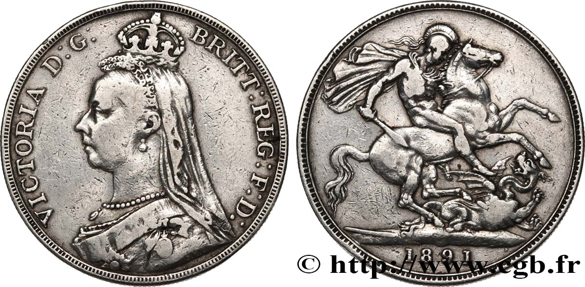 UNITED KINGDOM 1 Crown Victoria buste du jubilé 1891  VF 