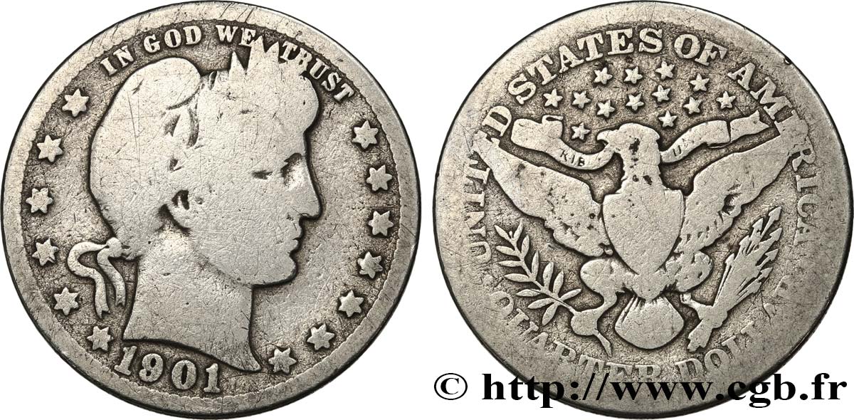 ÉTATS-UNIS D AMÉRIQUE 1/4 Dollar Barber 1901 Philadelphie TB