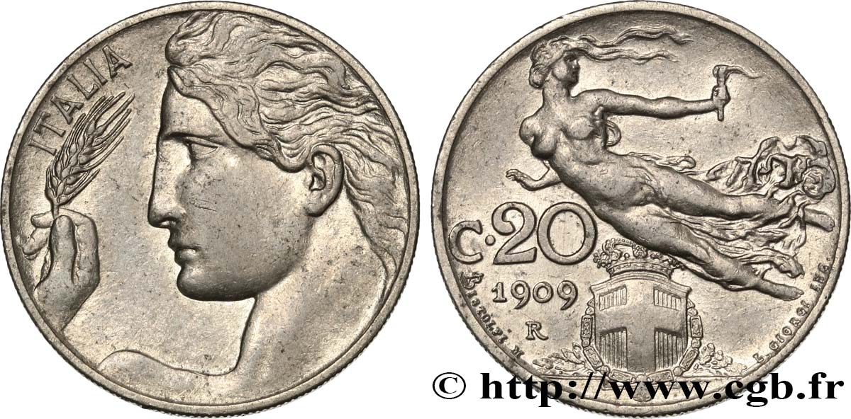 ITALIE 20 Centesimi Italie / allégorie de la Liberté 1909 Rome - R SUP