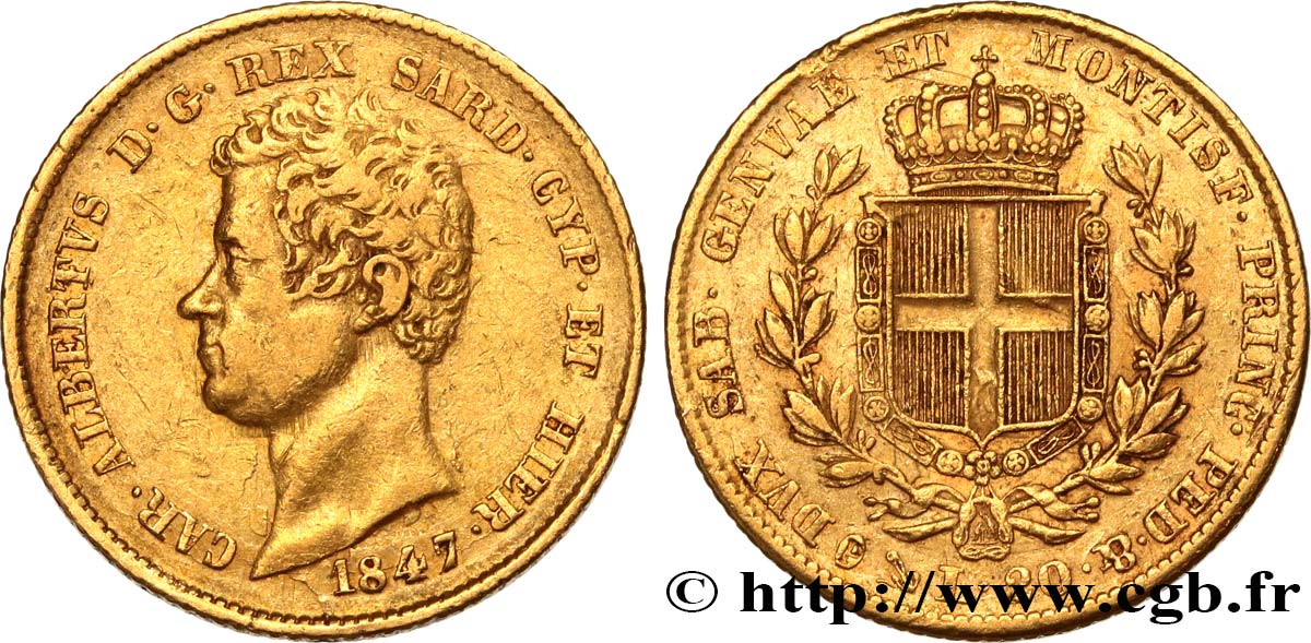 ITALIE - ROYAUME DE SARDAIGNE 20 Lire Charles-Albert 1847 Gênes TTB