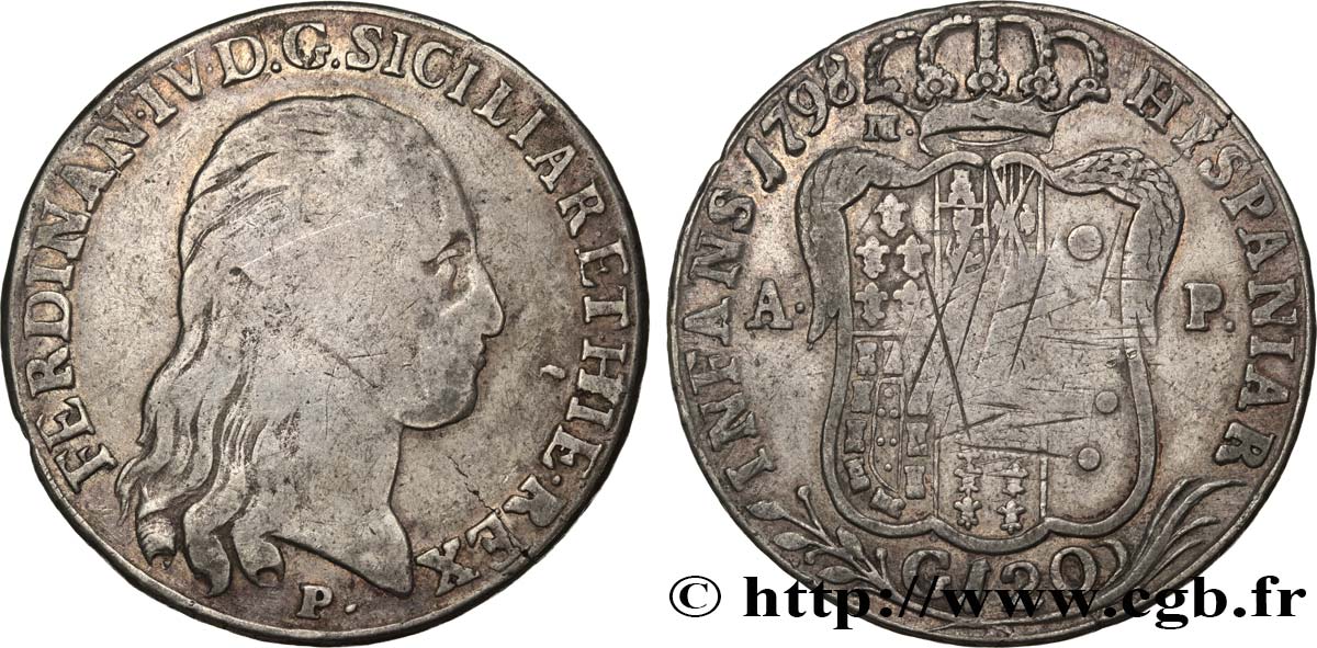 ITALY - KINGDOM OF TWO SICILIES 120 Grana Ferdinand IV 1798  VF 