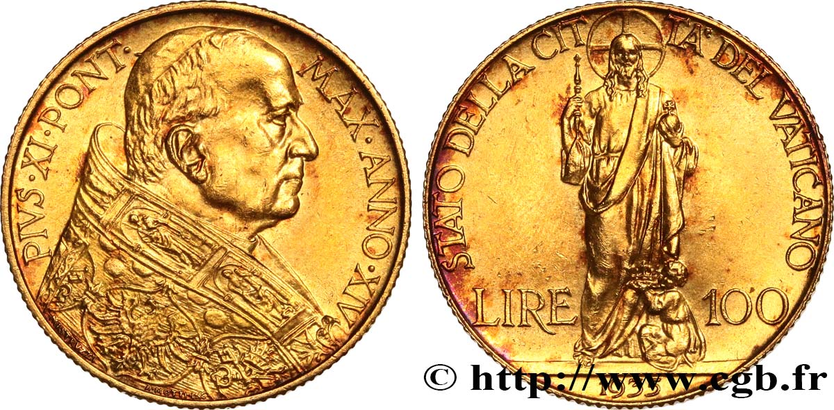 VATICAN - PIUS XI (Achille Ratti) 100 Lire 1935 Rome AU 