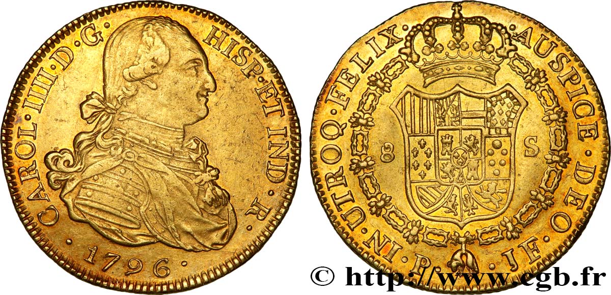 COLOMBIA - CHARLES IV 8 Escudos 1796 Popayan AU 