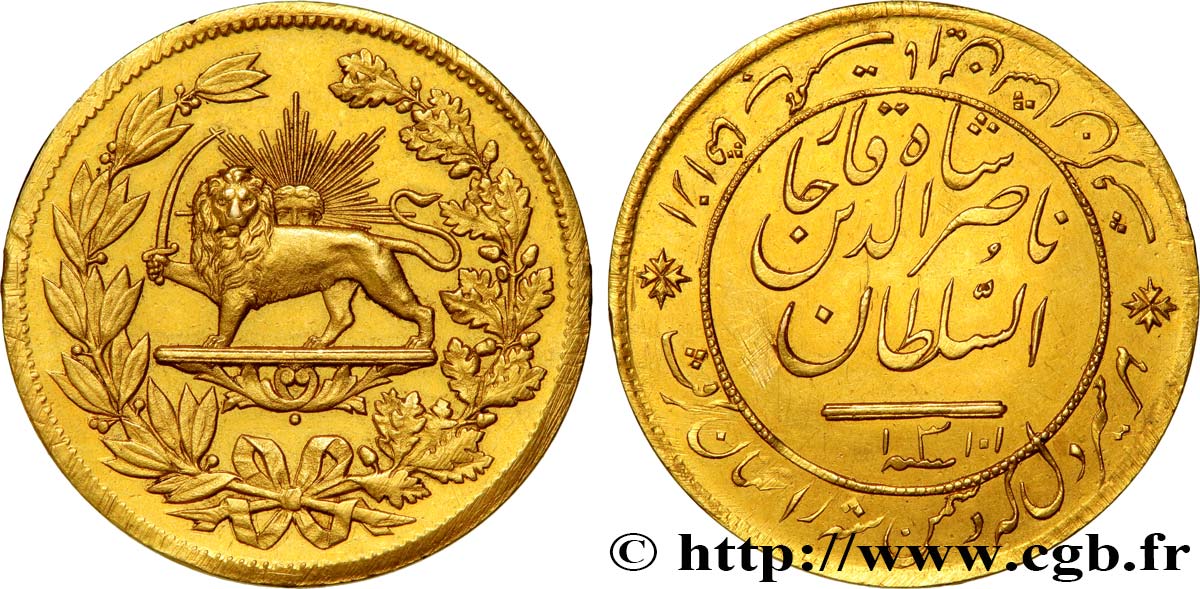 IRAN 5 Toman Nasseredin Shah AH1311 1894 Téhéran AU PCGS