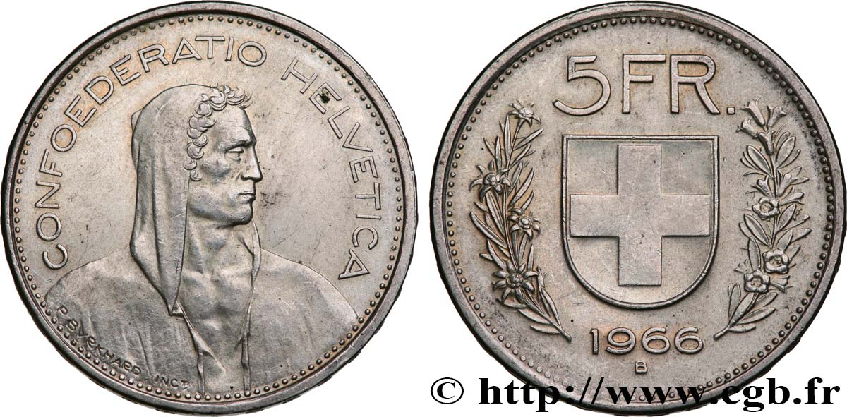 SUISSE 5 Francs Berger des Alpes 1966 Berne - B SUP