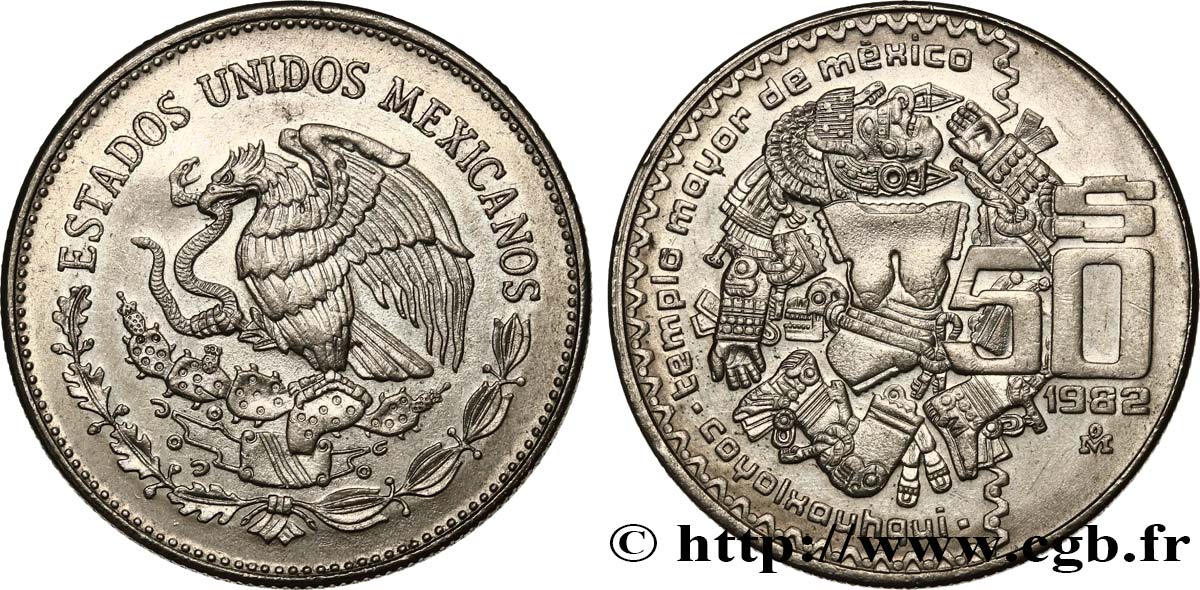 MEXICO 50 Pesos Coyolxauhqui du Templo Mayor de Tenochtitlán 1982 Mexico AU