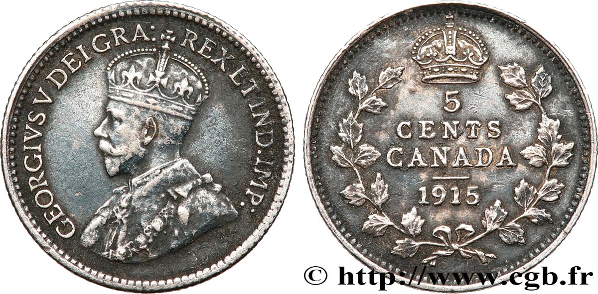 CANADA 5 Cents Georges V 1915  AU 