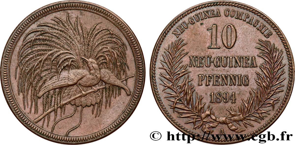GERMANY - GERMAN NEW GUINEA 10 Neu-Guinea Pfennig 1894 Berlin XF 