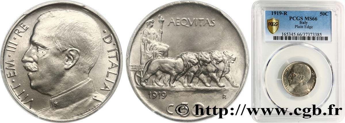 ITALY 50 Centesimi Victor Emmanuel III 1919 Rome MS66 PCGS