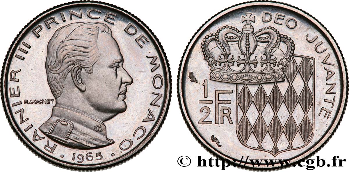 MONACO 1/2 Franc Rainier III 1965 Paris SUP