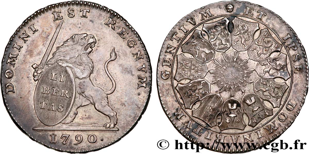 BELGIUM - UNITED STATES OF BELGIUM Lion d’argent ou pièce de 3 florins 1790 Bruxelles AU/AU 