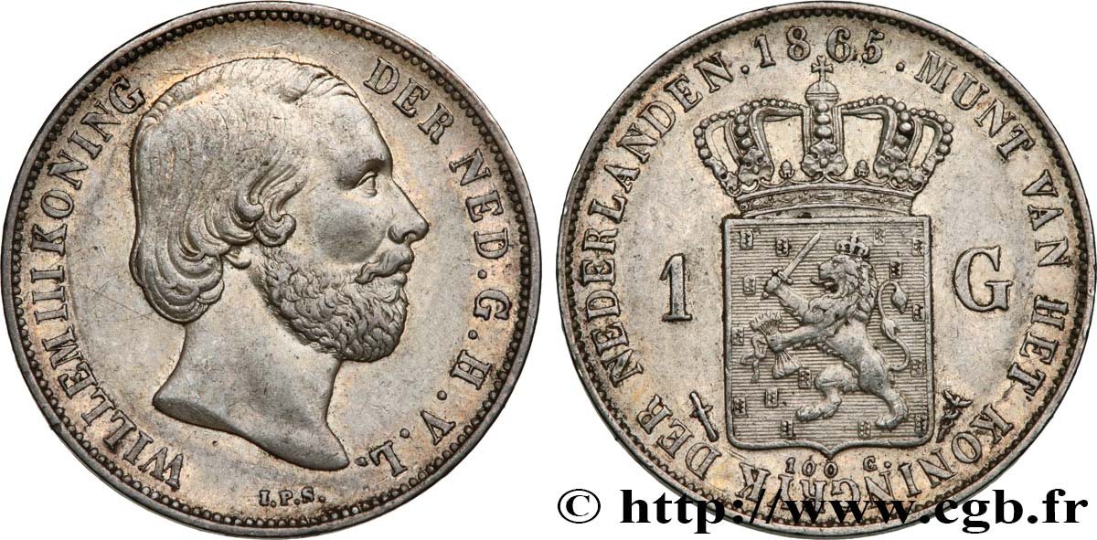 PAYS-BAS 1 Gulden Guillaume III 1865 Utrecht TTB+ 