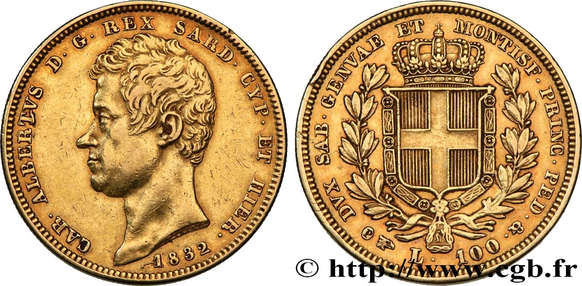 ITALY - KINGDOM OF SARDINIA 100 Lire Charles-Albert 1832 Turin XF 
