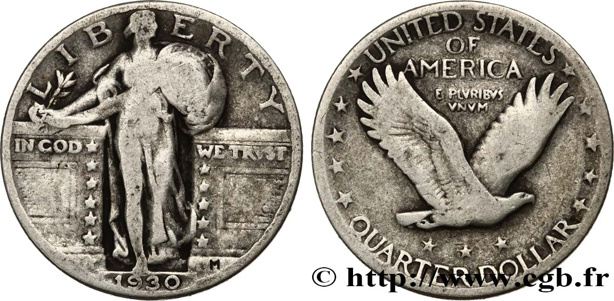 ÉTATS-UNIS D AMÉRIQUE 1/4 Dollar Liberté 1930 Philadelphie TB