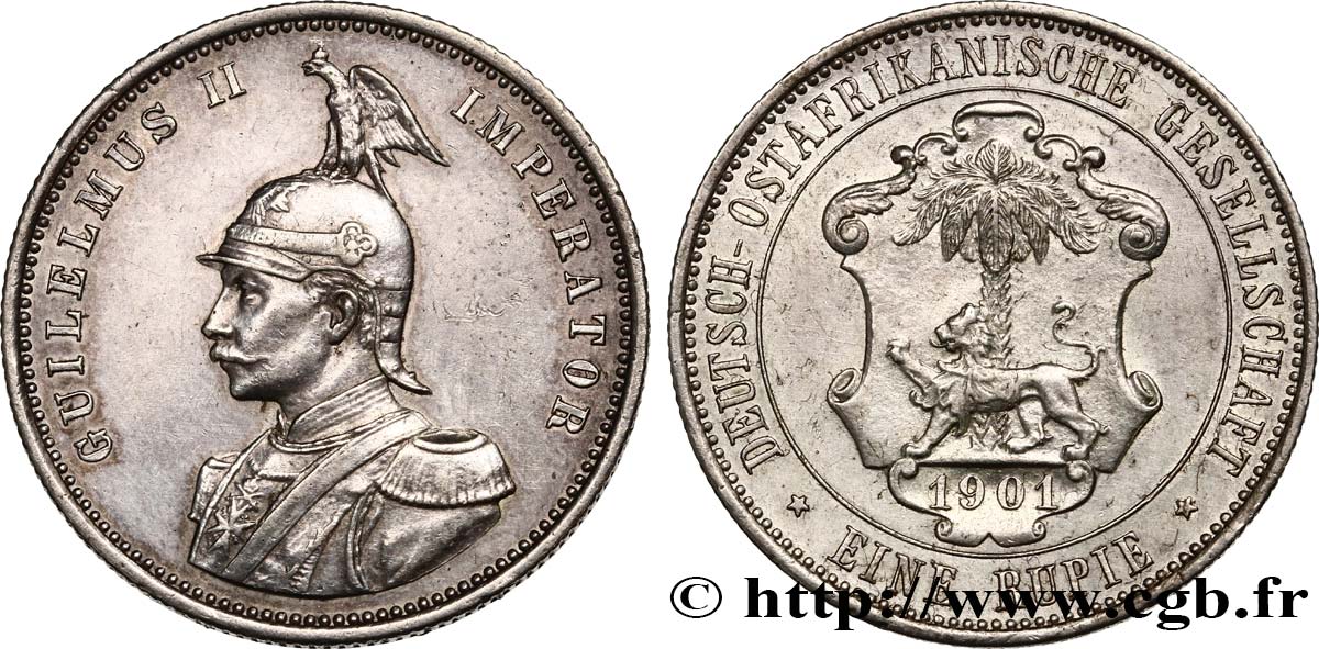 GERMAN EAST AFRICA 1 Rupie (Roupie) Guillaume II 1901 Berlin AU 