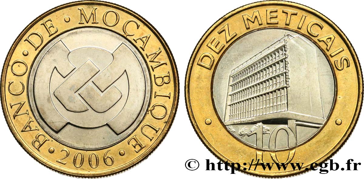 MOZAMBIQUE 10 Meticais emblème de la banque centrale / immeuble de la banque centrale 2006 SPL