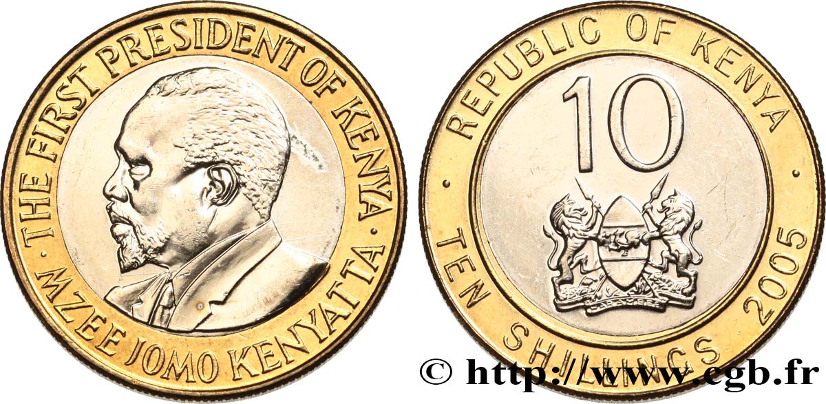 KENYA 10 ShillingsPrésident Mzee Jomo Kenyatta 2005 SPL