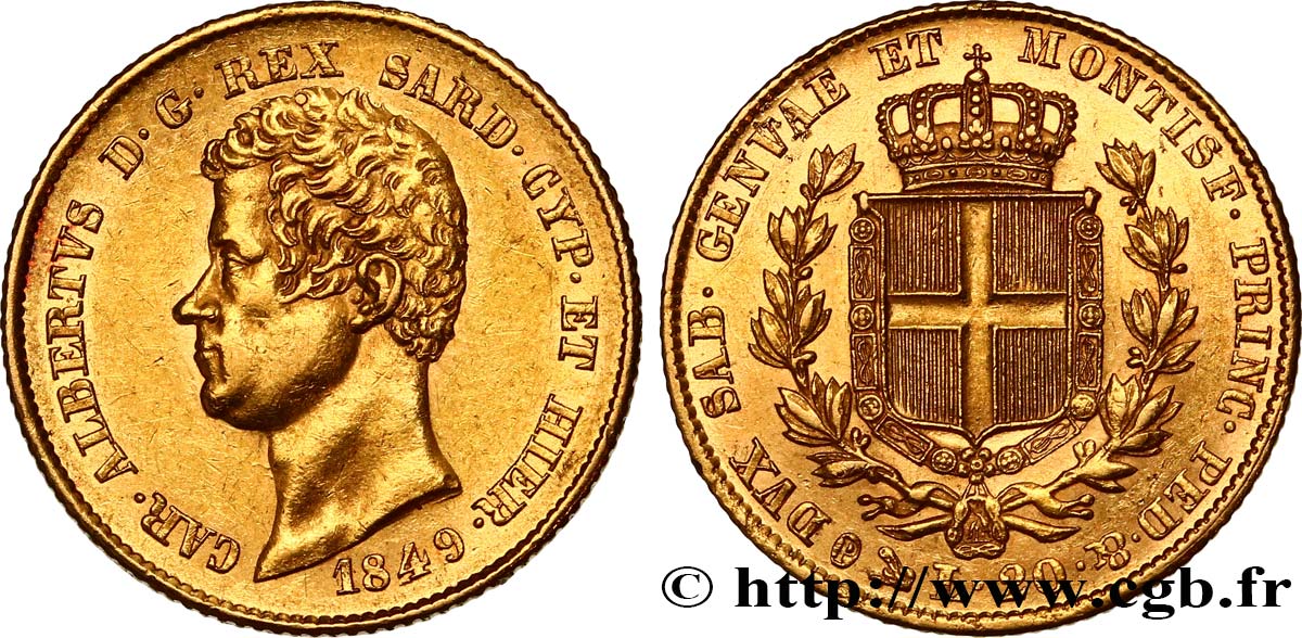 ITALY - KINGDOM OF SARDINIA - CHARLES-ALBERT 20 Lire 1849 Gênes AU/MS 
