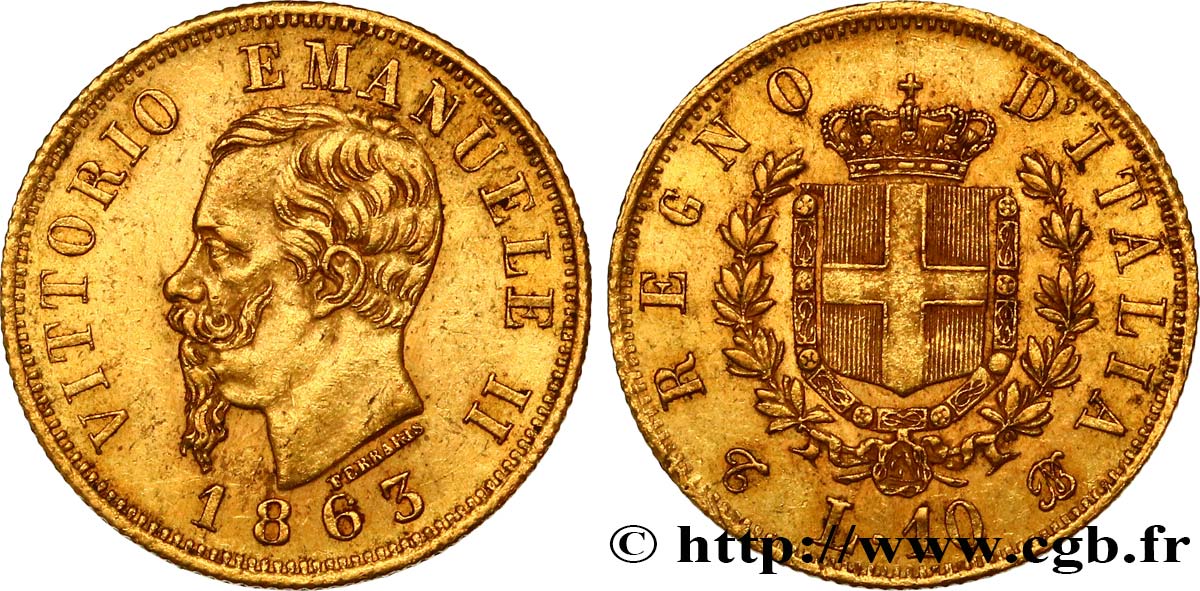 ITALY 10 Lire Victor Emmanuel II 1863 Turin AU 