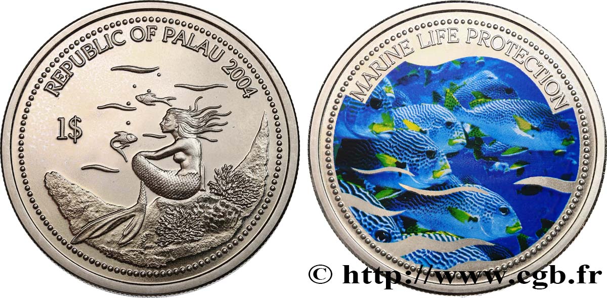 PALAU 1 Dollar Proof Protection de la vie marine 2004 MS